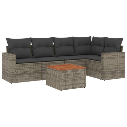 6-Piece Garden Sofa Set with Cushions Grey Poly Rattan Wicker Outdoor Patio Furniture - Image 14
