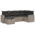 6-Piece Garden Sofa Set with Cushions Grey Poly Rattan Wicker Outdoor Patio Furniture