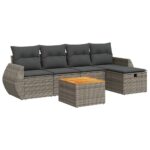 6-Piece Garden Sofa Set with Cushions Grey Poly Rattan Wicker Outdoor Patio Furniture