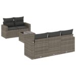 6-Piece Garden Sofa Set with Cushions Grey Poly Rattan Wicker Outdoor Patio Furniture