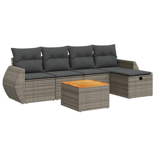 6-Piece Garden Sofa Set with Cushions Grey Poly Rattan Wicker Outdoor Patio Furniture - Image 13