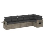 6-Piece Garden Sofa Set with Cushions Grey Poly Rattan Wicker Outdoor Patio Furniture