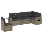 6-Piece Garden Sofa Set with Cushions Grey Poly Rattan Wicker Outdoor Patio Furniture