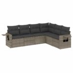 6-Piece Garden Sofa Set with Cushions Grey Poly Rattan Wicker Outdoor Patio Furniture