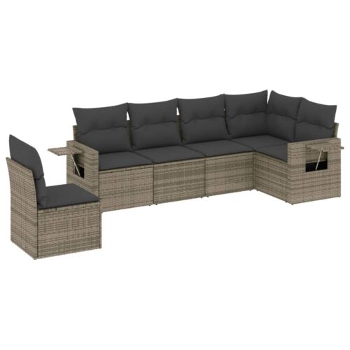 6-Piece Garden Sofa Set with Cushions Grey Poly Rattan Wicker Outdoor Patio Furniture - Image 14