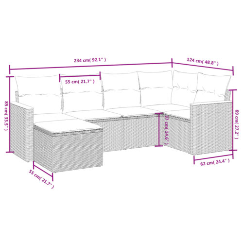 6-Piece Garden Sofa Set with Cushions Grey Poly Rattan Wicker Outdoor Patio Furniture - Image 4
