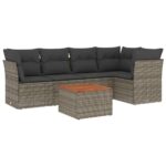 6-Piece Garden Sofa Set with Cushions Grey Poly Rattan Wicker Outdoor Patio Furniture
