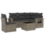 6-Piece Garden Sofa Set with Cushions Grey Poly Rattan Wicker Outdoor Patio Furniture
