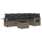 6-Piece Garden Sofa Set with Cushions Grey Poly Rattan Wicker Outdoor Patio Furniture