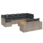 10-Piece Garden Sofa Set with Cushions Grey Poly Rattan Wicker Outdoor Patio Furniture