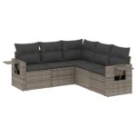 5-Piece Garden Sofa Set with Cushions Grey Poly Rattan Wicker Outdoor Patio Furniture