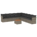 10-Piece Garden Sofa Set with Cushions Grey Poly Rattan Wicker Outdoor Patio Furniture