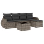 6-Piece Garden Sofa Set with Cushions Grey Poly Rattan Wicker Outdoor Patio Furniture