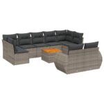 10-Piece Garden Sofa Set with Cushions Grey Poly Rattan Wicker Outdoor Patio Furniture