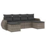 6-Piece Garden Sofa Set with Cushions Grey Poly Rattan Wicker Outdoor Patio Furniture