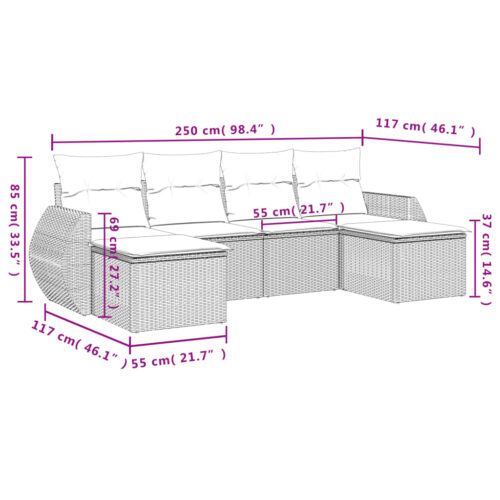 6-Piece Garden Sofa Set with Cushions Grey Poly Rattan Wicker Outdoor Patio Furniture - Image 3