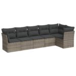 6-Piece Garden Sofa Set with Cushions Grey Poly Rattan Wicker Outdoor Patio Furniture