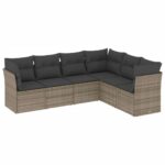6-Piece Garden Sofa Set with Cushions Grey Poly Rattan Wicker Outdoor Patio Furniture