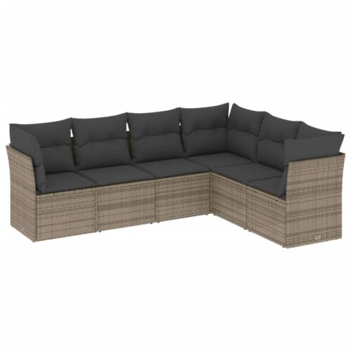 6-Piece Garden Sofa Set with Cushions Grey Poly Rattan Wicker Outdoor Patio Furniture
