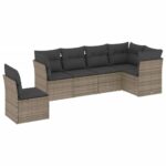 6-Piece Garden Sofa Set with Cushions Grey Poly Rattan Wicker Outdoor Patio Furniture
