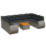 10-Piece Garden Sofa Set with Cushions Grey Poly Rattan Wicker Outdoor Patio Furniture
