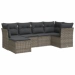 6-Piece Garden Sofa Set with Cushions Grey Poly Rattan Wicker Outdoor Patio Furniture
