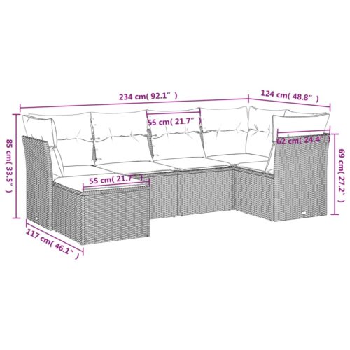 6-Piece Garden Sofa Set with Cushions Grey Poly Rattan Wicker Outdoor Patio Furniture - Image 3