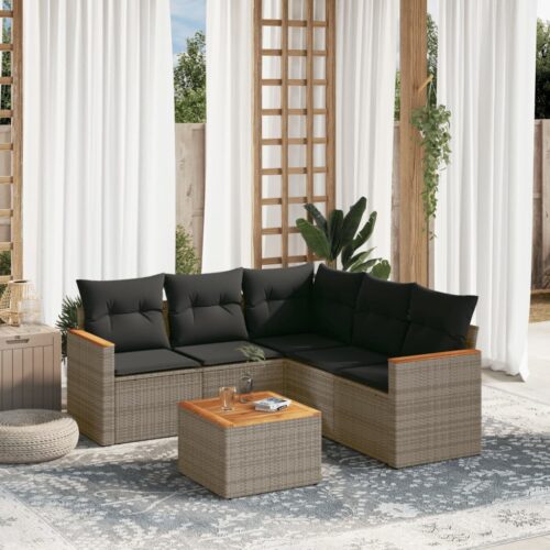 6-Piece Garden Sofa Set with Cushions Grey Poly Rattan Wicker Outdoor Patio Furniture - Image 2