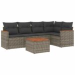 6-Piece Garden Sofa Set with Cushions Grey Poly Rattan Wicker Outdoor Patio Furniture