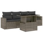 5-Piece Garden Sofa Set with Cushions Grey Poly Rattan Wicker Outdoor Patio Furniture