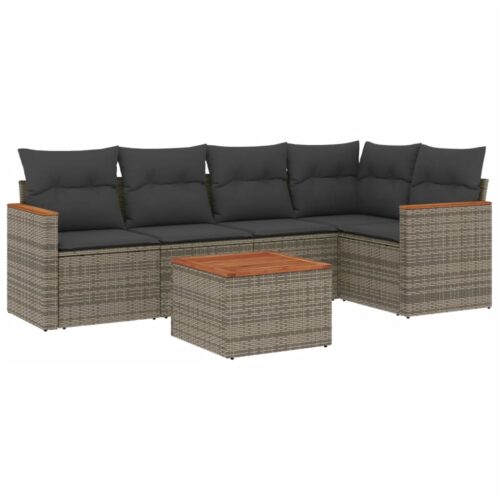 6-Piece Garden Sofa Set with Cushions Grey Poly Rattan Wicker Outdoor Patio Furniture - Image 5
