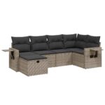 6-Piece Garden Sofa Set with Cushions Grey Poly Rattan Wicker Outdoor Patio Furniture