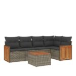 6-Piece Garden Sofa Set with Cushions Grey Poly Rattan Wicker Outdoor Patio Furniture