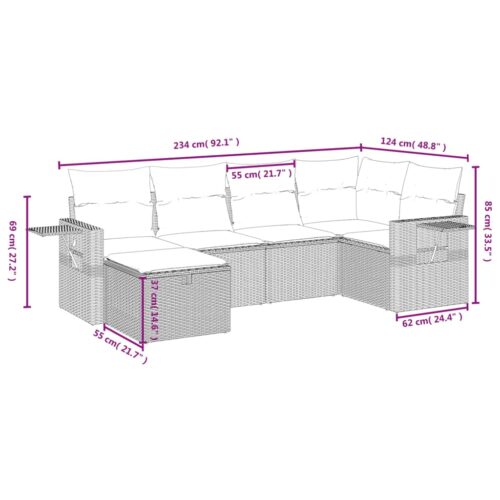 6-Piece Garden Sofa Set with Cushions Grey Poly Rattan Wicker Outdoor Patio Furniture - Image 4