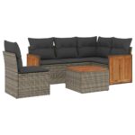 6-Piece Garden Sofa Set with Cushions Grey Poly Rattan Wicker Outdoor Patio Furniture