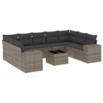 10-Piece Garden Sofa Set with Cushions Grey Poly Rattan Wicker Outdoor Patio Furniture