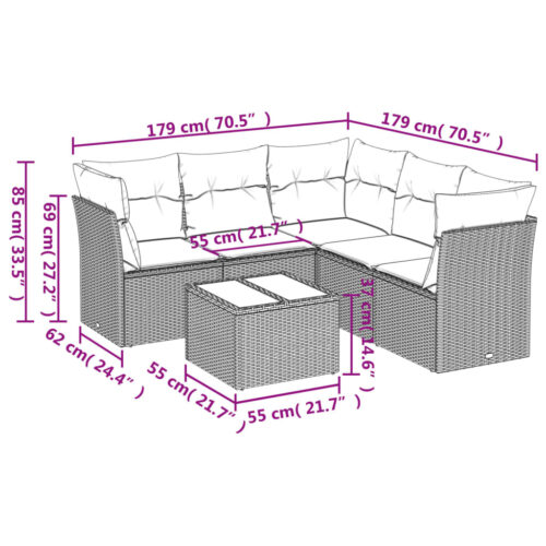 6-Piece Garden Sofa Set with Cushions Grey Poly Rattan Wicker Outdoor Patio Furniture - Image 3