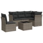 6-Piece Garden Sofa Set with Cushions Grey Poly Rattan Wicker Outdoor Patio Furniture
