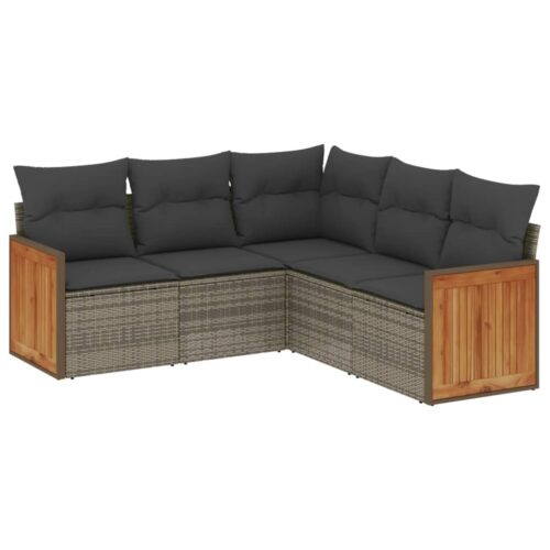 5-Piece Garden Sofa Set with Cushions Grey Poly Rattan Wicker Outdoor Patio Furniture - Image 13