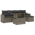 6-Piece Garden Sofa Set with Cushions Grey Poly Rattan Wicker Outdoor Patio Furniture
