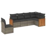 6-Piece Garden Sofa Set with Cushions Grey Poly Rattan Wicker Outdoor Patio Furniture