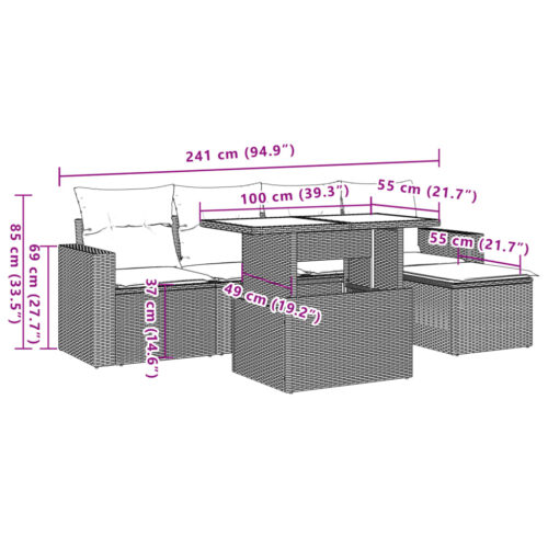 6-Piece Garden Sofa Set with Cushions Grey Poly Rattan Wicker Outdoor Patio Furniture - Image 10