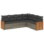 6-Piece Garden Sofa Set with Cushions Grey Poly Rattan Wicker Outdoor Patio Furniture
