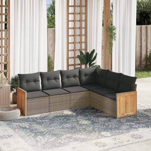 6-Piece Garden Sofa Set with Cushions Grey Poly Rattan Wicker Outdoor Patio Furniture - Image 2