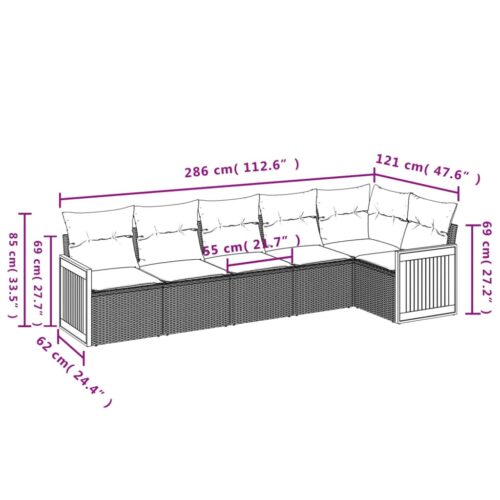 6-Piece Garden Sofa Set with Cushions Grey Poly Rattan Wicker Outdoor Patio Furniture - Image 7