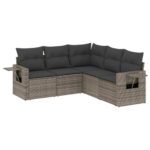 5-Piece Garden Sofa Set with Cushions Grey Poly Rattan Wicker Outdoor Patio Furniture