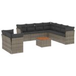 10-Piece Garden Sofa Set with Cushions Grey Poly Rattan Wicker Outdoor Patio Furniture