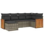 6-Piece Garden Sofa Set with Cushions Grey Poly Rattan Wicker Outdoor Patio Furniture