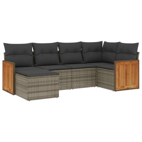 6-Piece Garden Sofa Set with Cushions Grey Poly Rattan Wicker Outdoor Patio Furniture