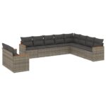 10-Piece Garden Sofa Set with Cushions Grey Poly Rattan Wicker Outdoor Patio Furniture